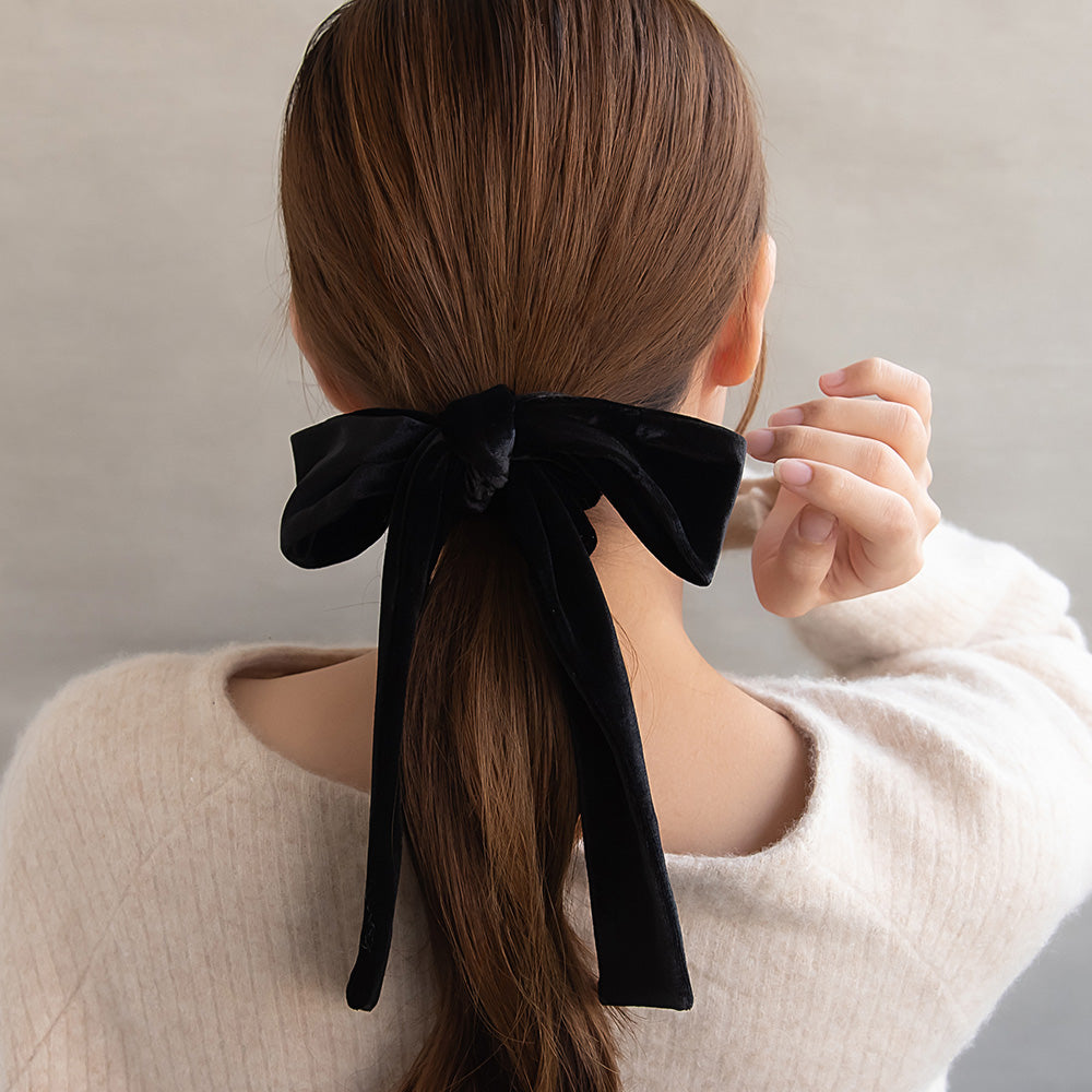 Black Long Tail Bow Scrunchie - osewaya