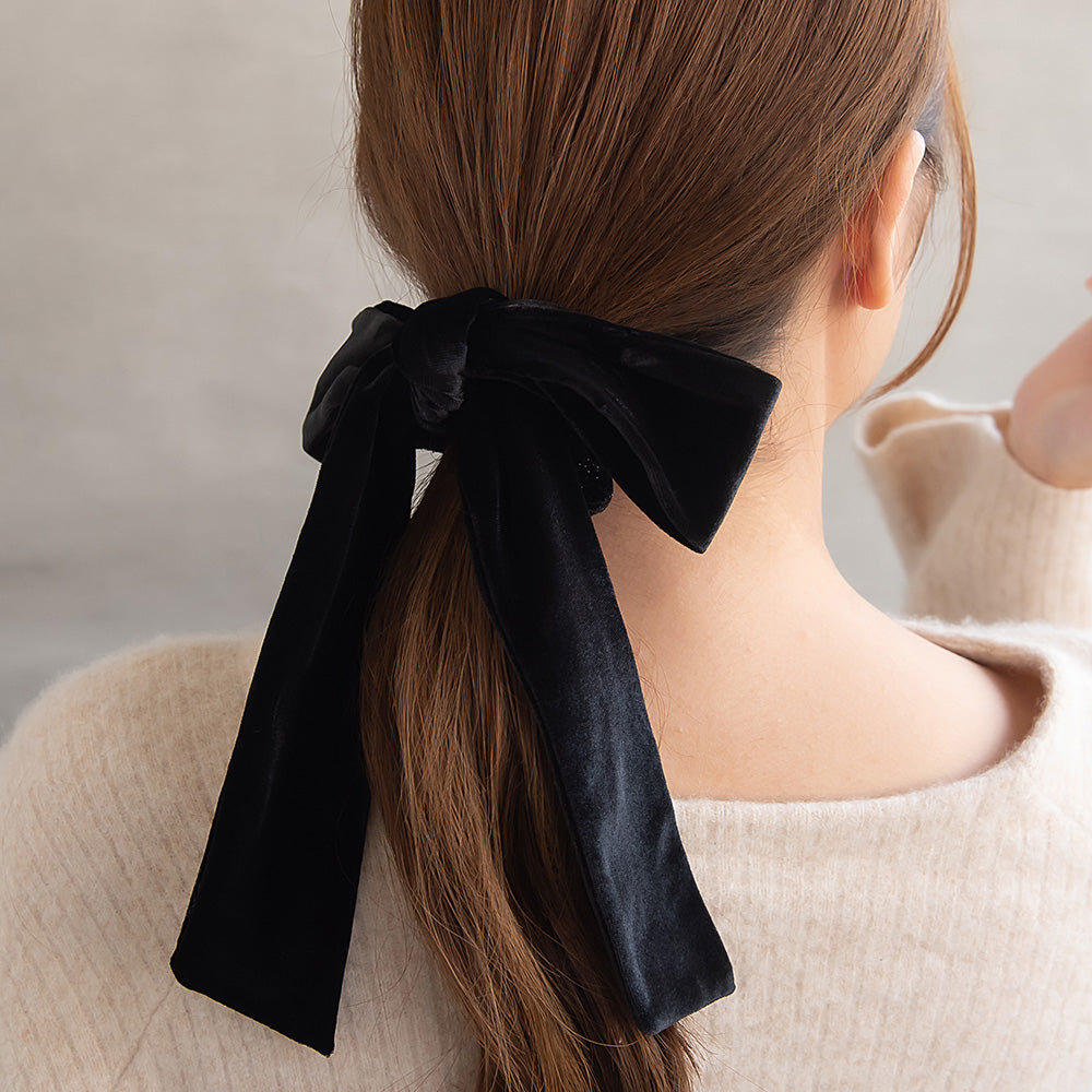 Black Long Tail Bow Scrunchie