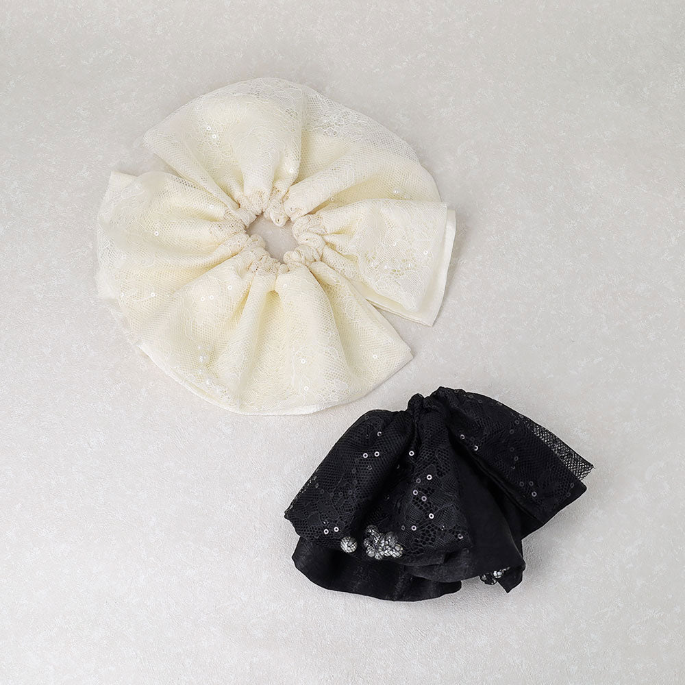 Oversized Floral Lace Scrunchie