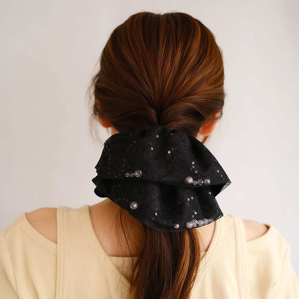 Oversized Floral Lace Scrunchie - osewaya