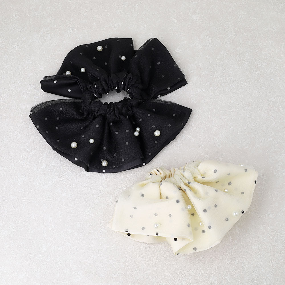 Oversized Dot and Pearl Scrunchie