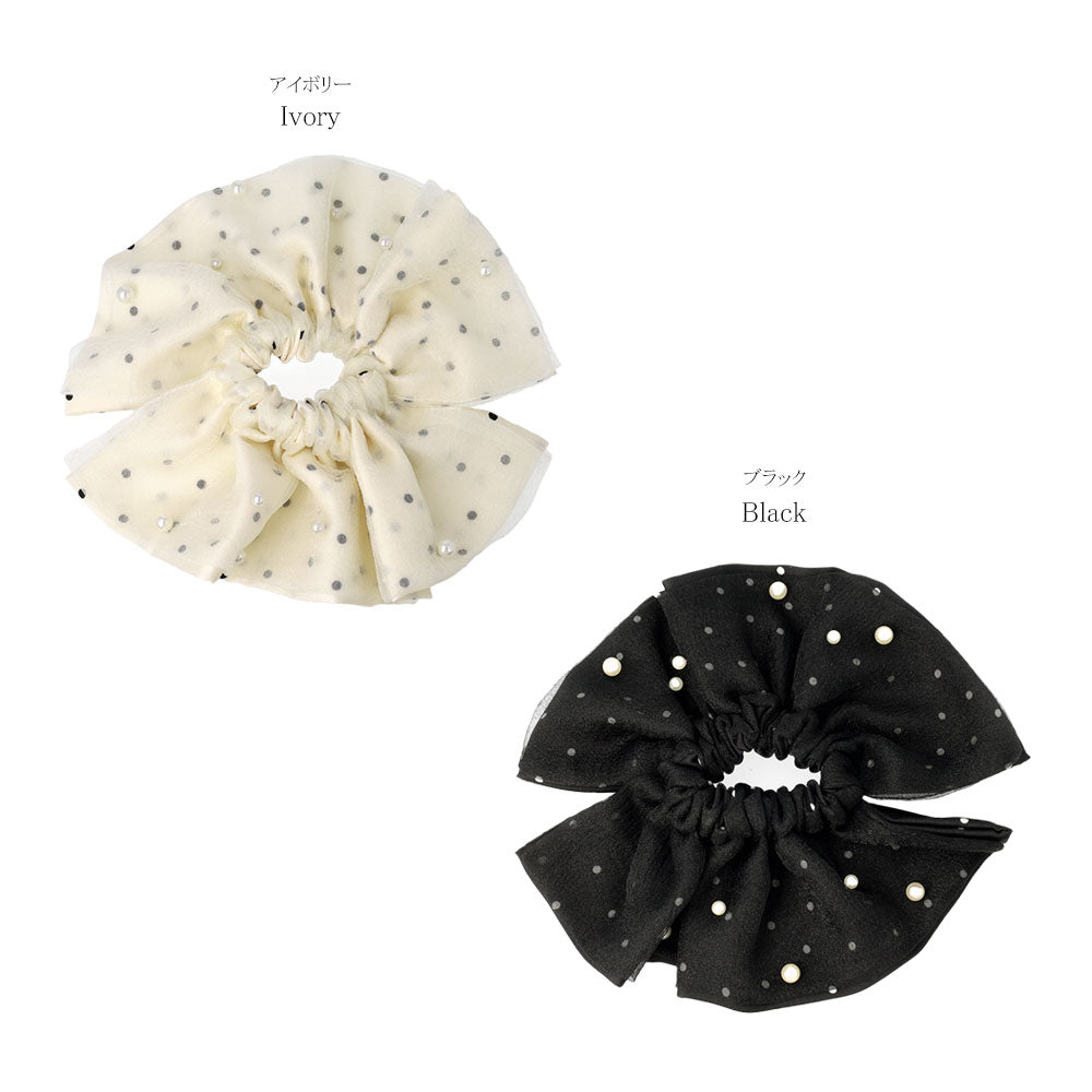 Oversized Dot and Pearl Scrunchie