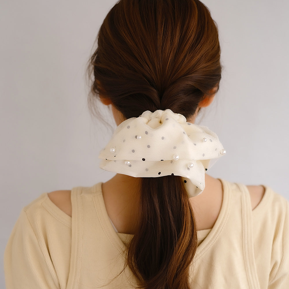 Oversized Dot and Pearl Scrunchie