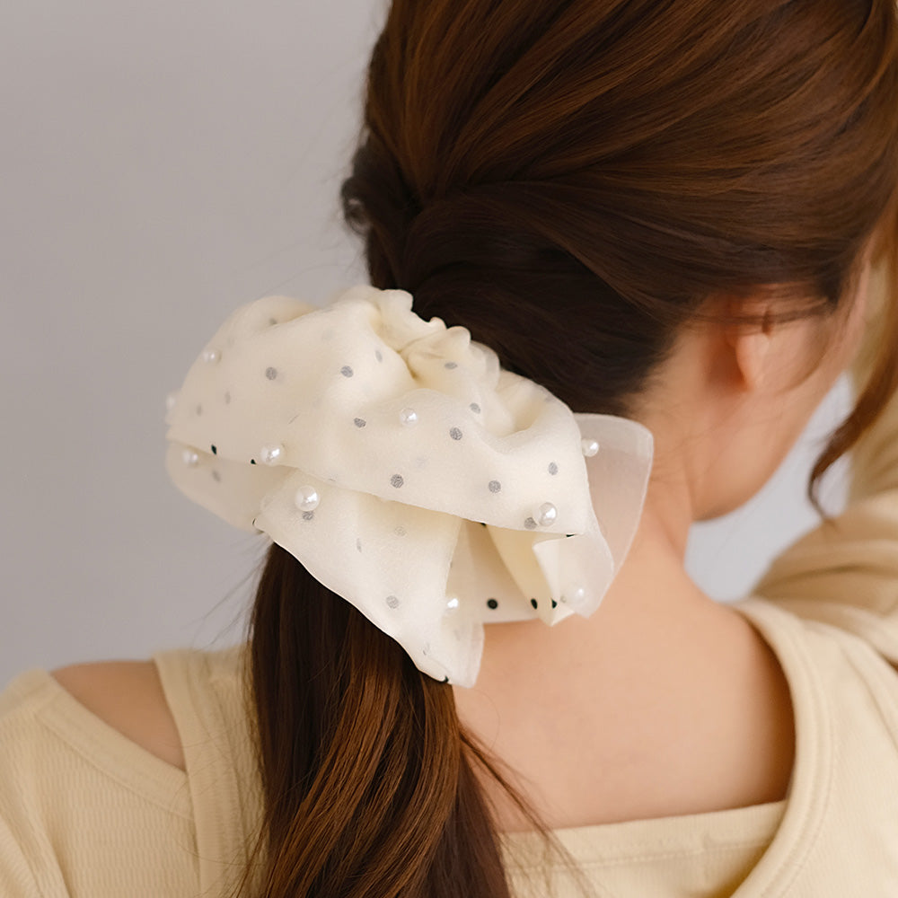 Oversized Dot and Pearl Scrunchie - osewaya