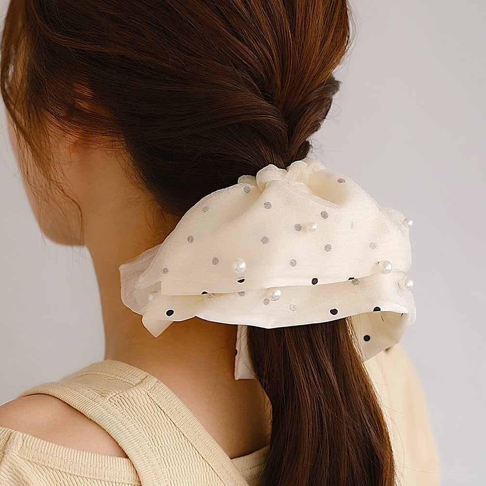 Oversized Dot and Pearl Scrunchie