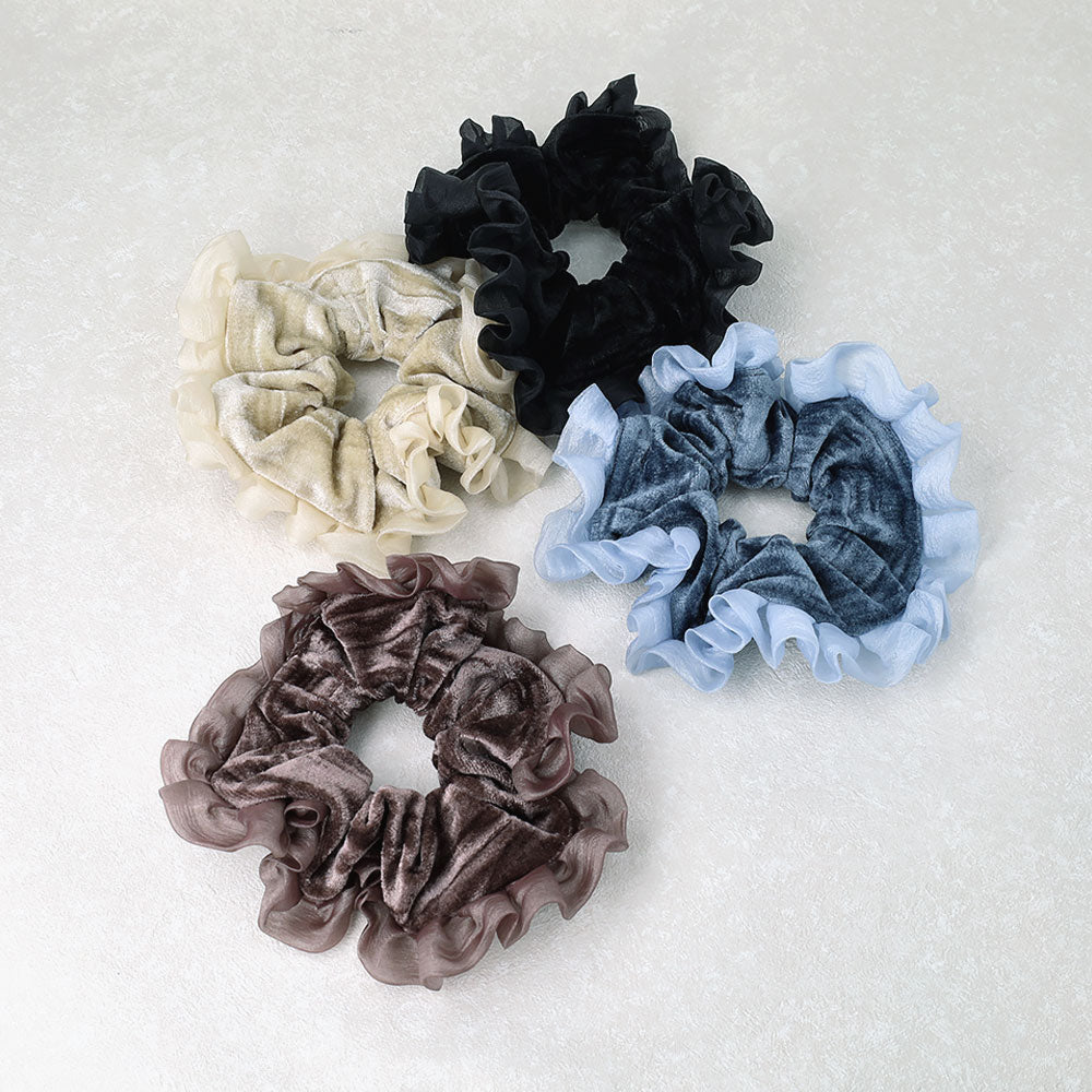 Ruffle Trim Velvet Scrunchie