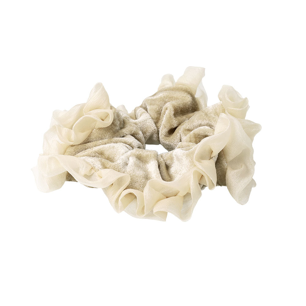 Ruffle Trim Velvet Scrunchie