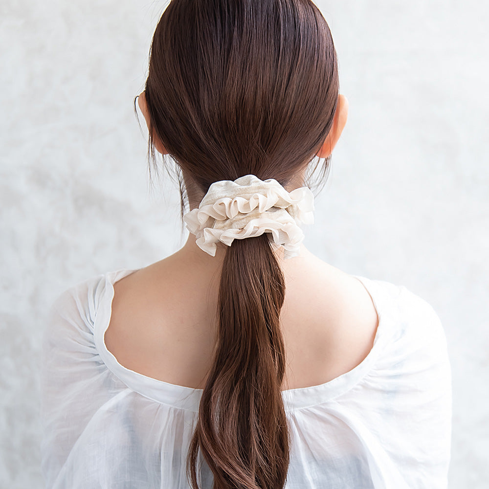 Ruffle Trim Velvet Scrunchie
