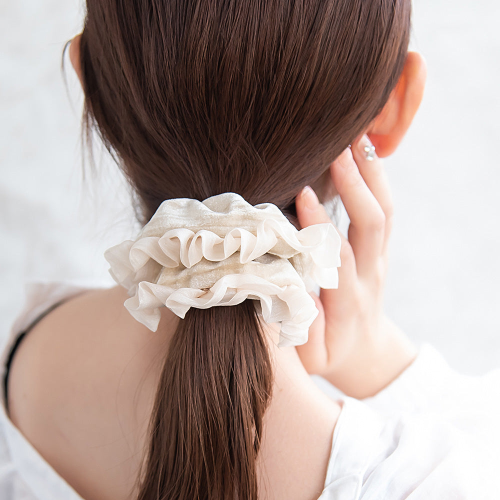 Ruffle Trim Velvet Scrunchie