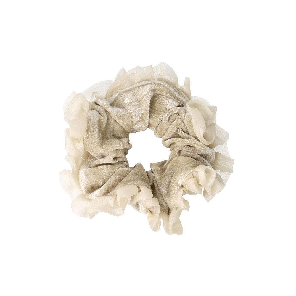 Ruffle Trim Velvet Scrunchie