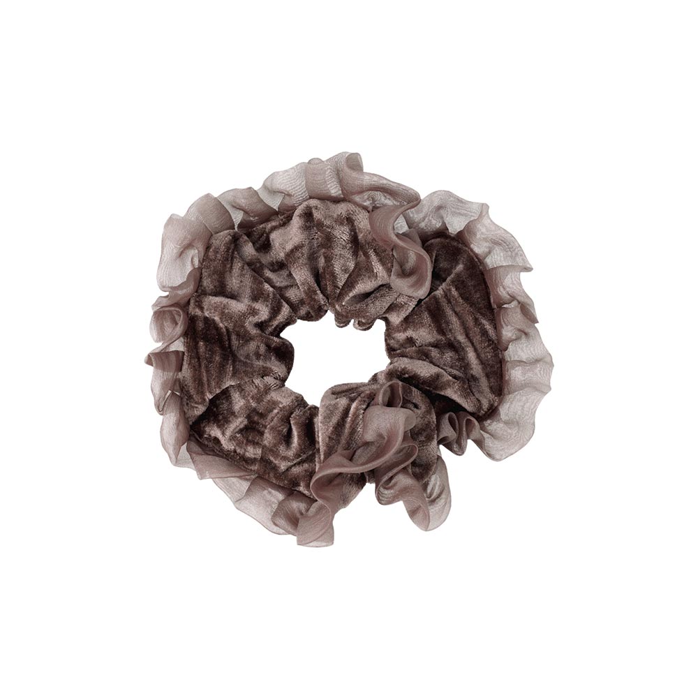 Ruffle Trim Velvet Scrunchie