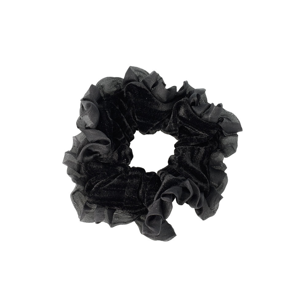 Ruffle Trim Velvet Scrunchie