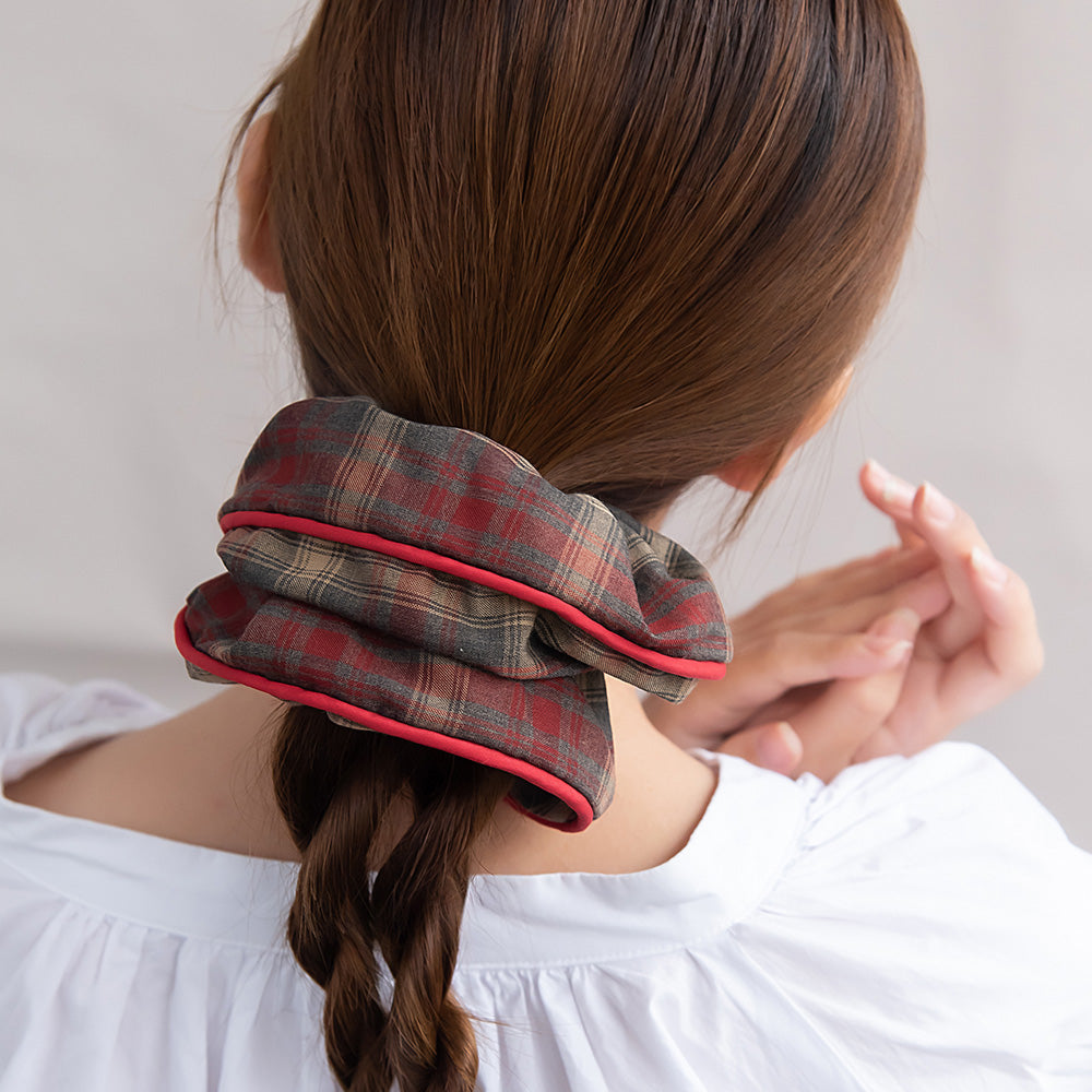 Trimmed Plaid Scrunchie - osewaya