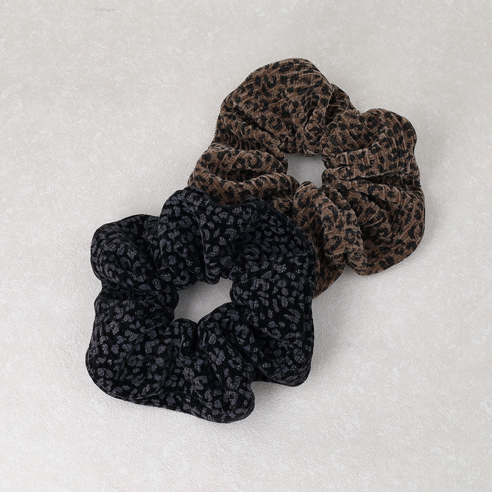 Leopard Pattern Corduroy Scrunchie