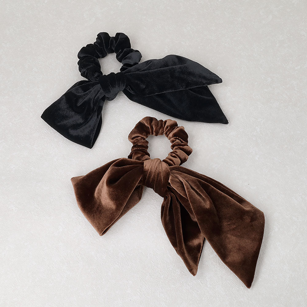 Asymmetrical Bow Velvet Scrunchie