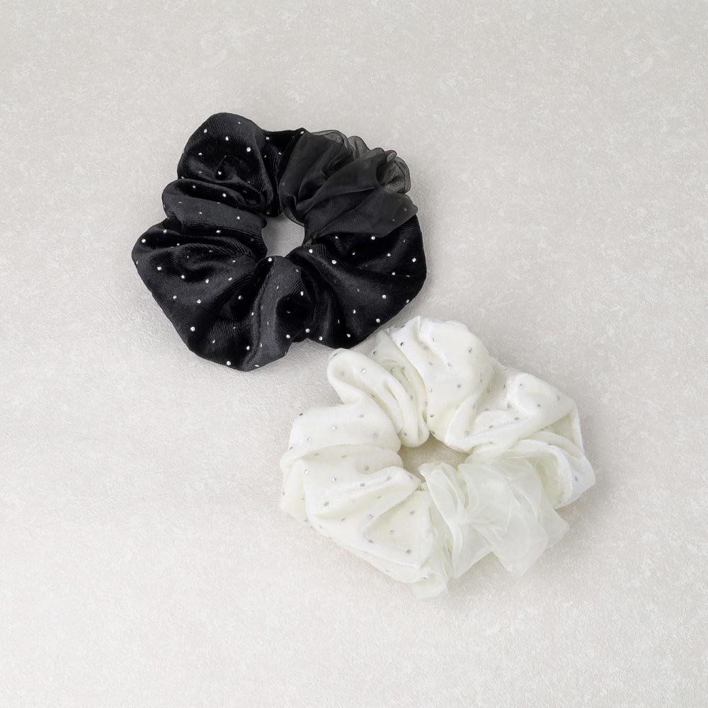 Dotted Velvet Half Organdy Scrunchie