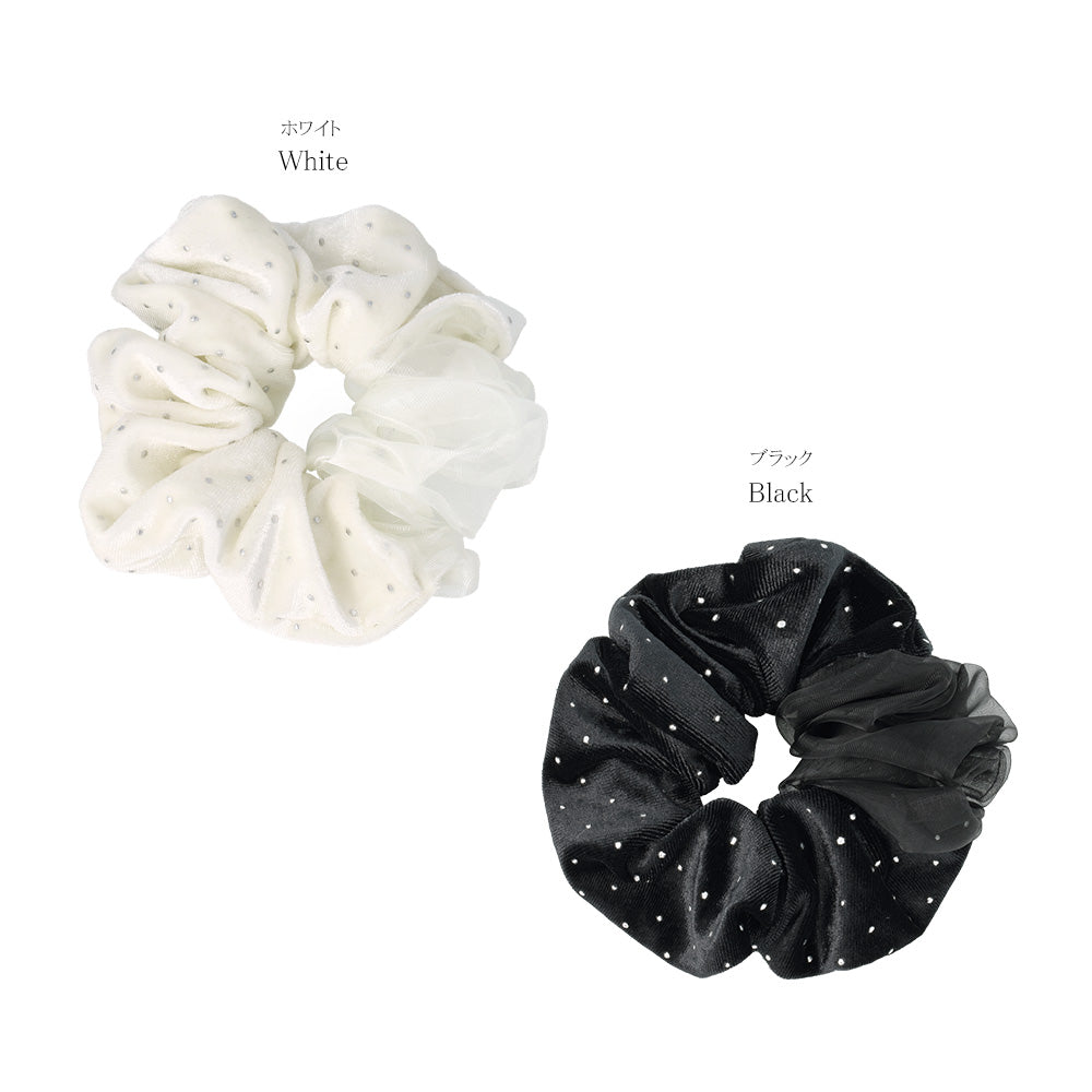 Dotted Velvet Half Organdy Scrunchie