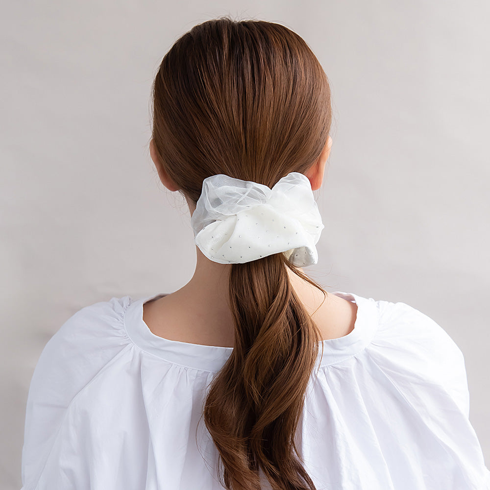 Dotted Velvet Half Organdy Scrunchie