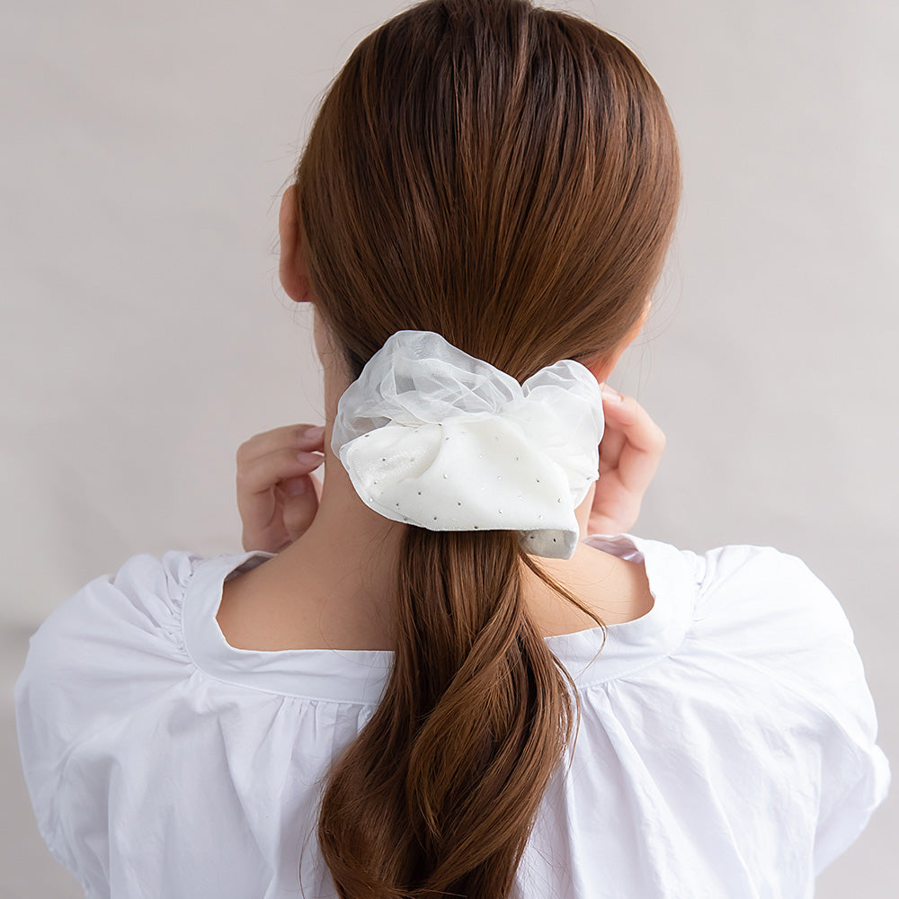 Dotted Velvet Half Organdy Scrunchie