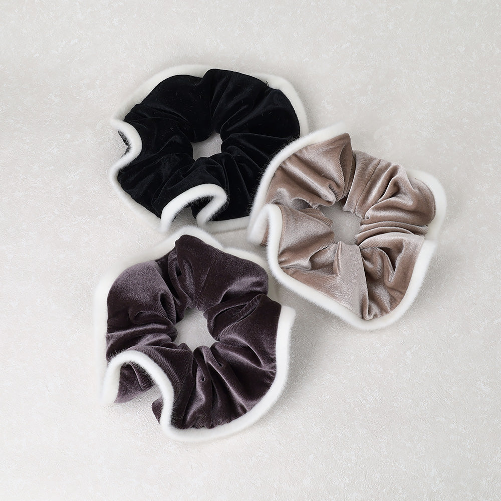 Fuzzy Trimmed Velvet Scrunchie