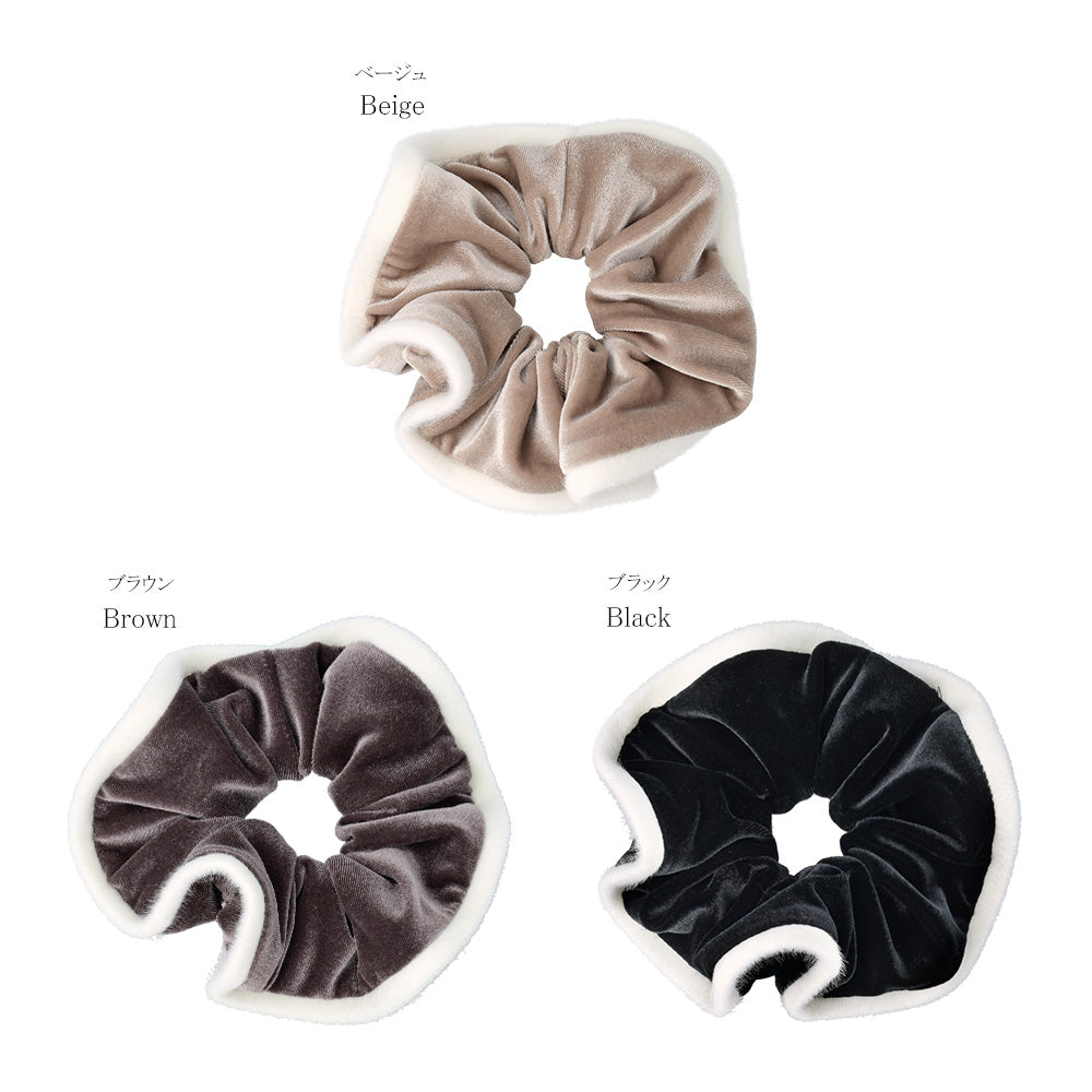Fuzzy Trimmed Velvet Scrunchie