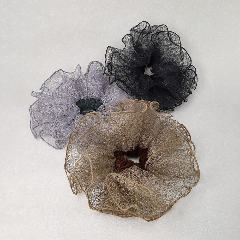 Oversized Mesh Ruffle Scrunchie
