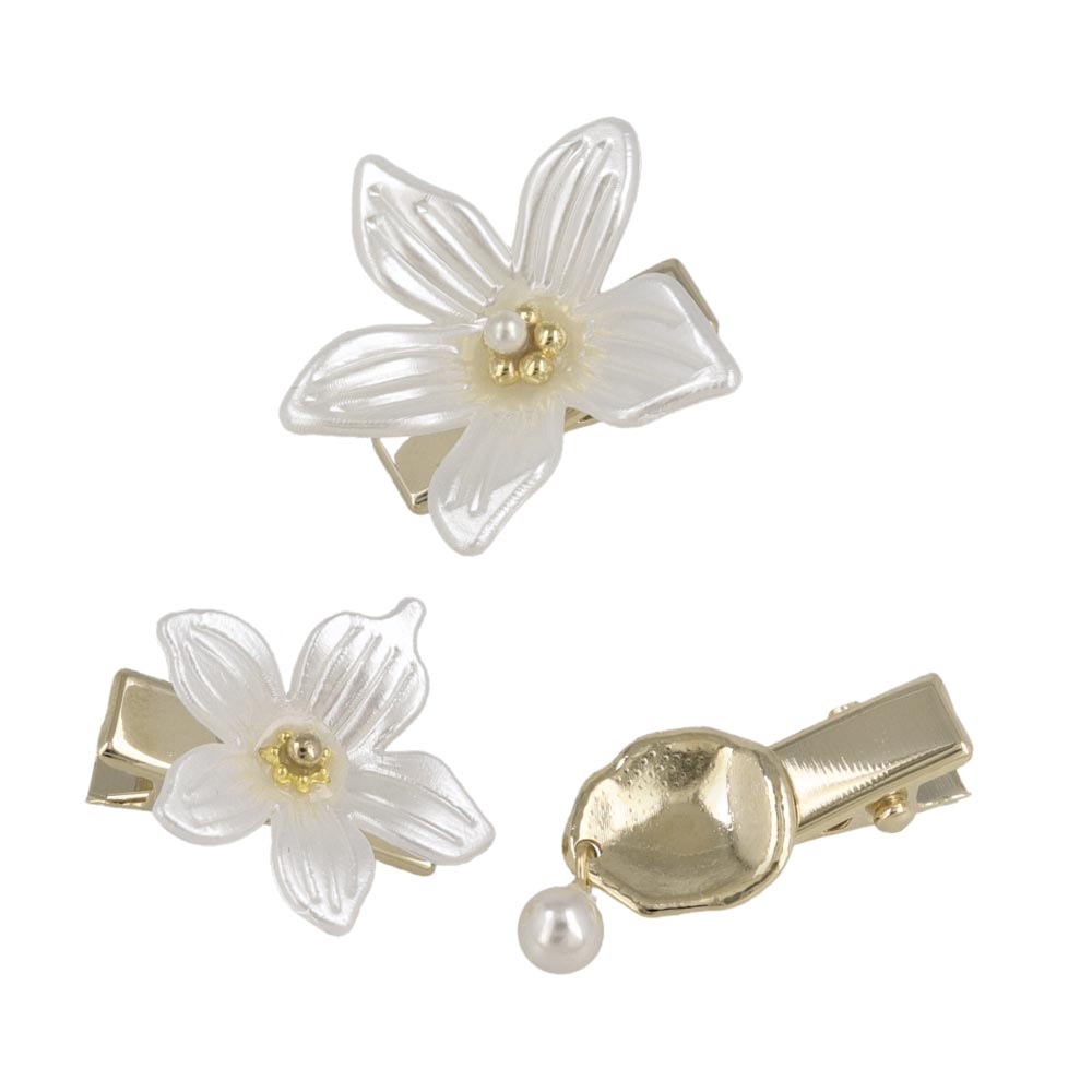 Pearlescent Flower Pinch Clip Set