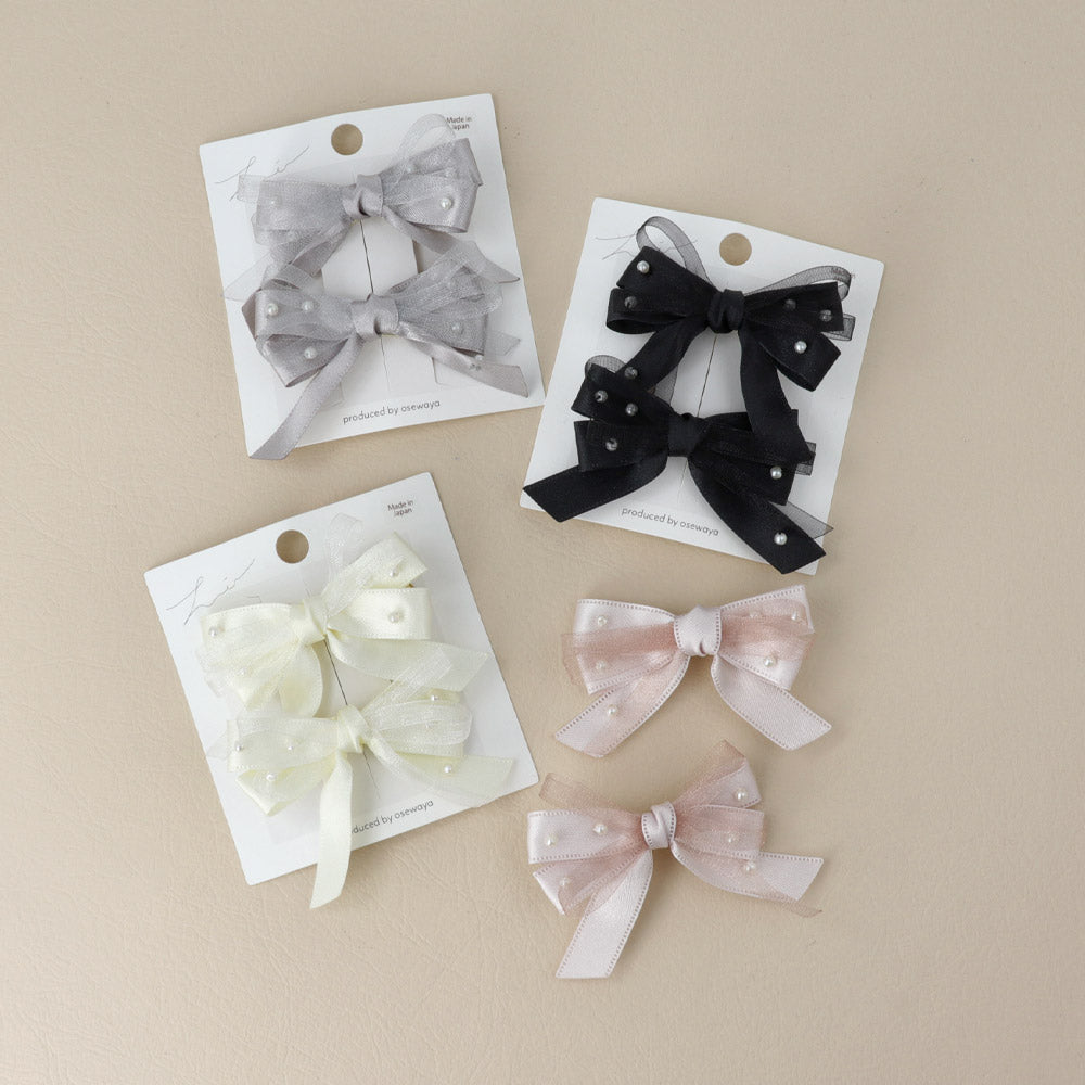Pearly Bow Hair Clip Set - osewaya