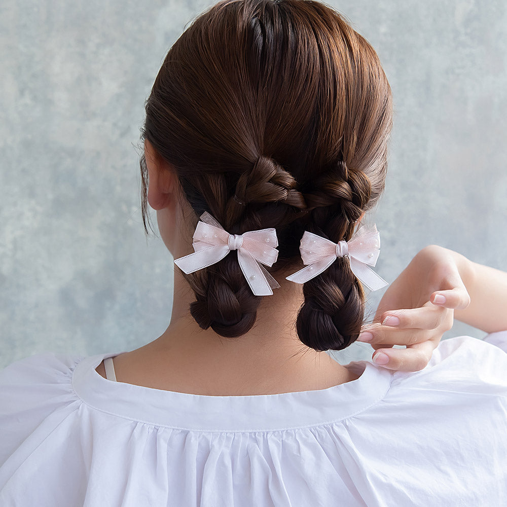 Pearly Bow Hair Clip Set - osewaya