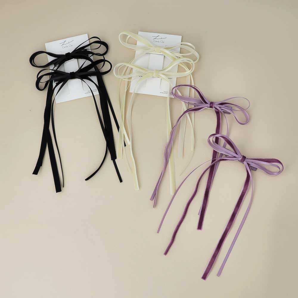 Skinny Velvet Bow Hair Clip Set