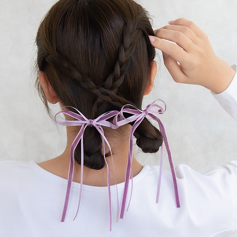 Skinny Velvet Bow Hair Clip Set - osewaya