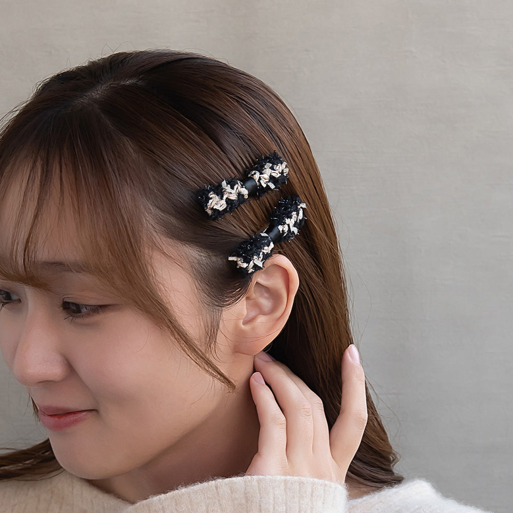 Fuzzy Bow Pinch Clip Set