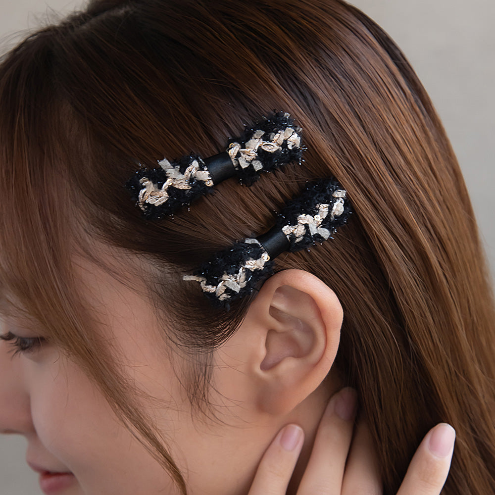 Fuzzy Bow Pinch Clip Set