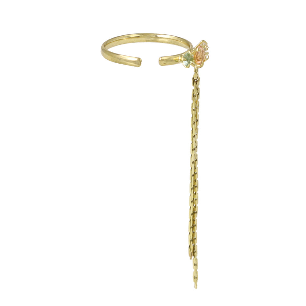 Gem and Drop Chain Ear Cuff