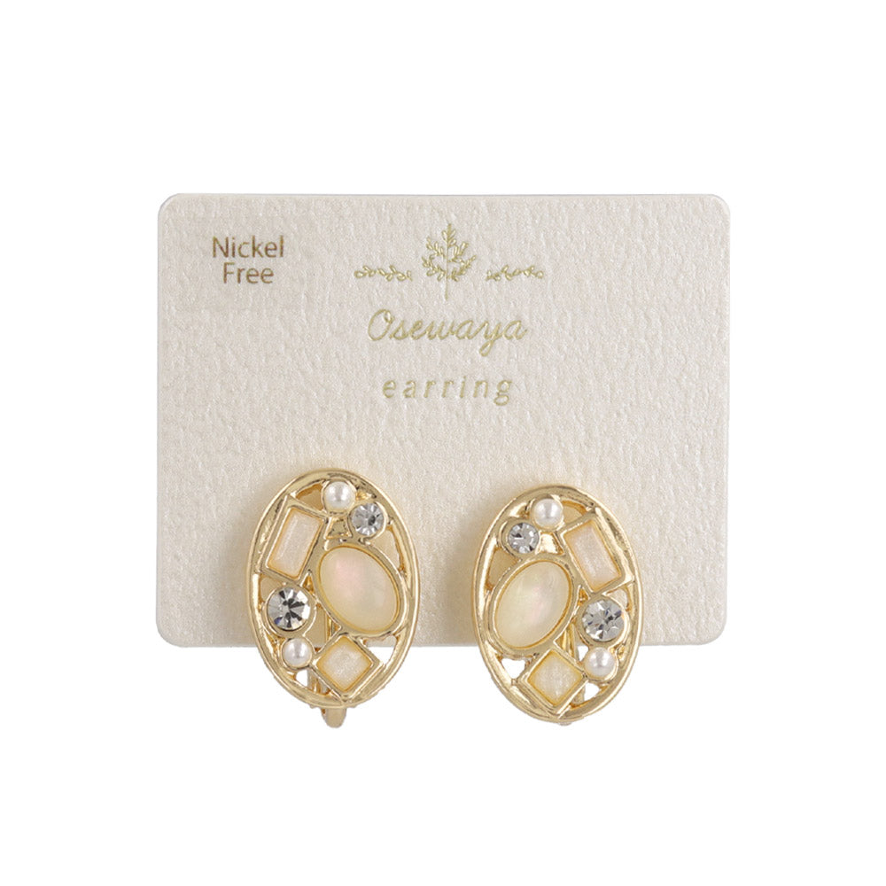 Multi Bijou Oval Clip On Earrings