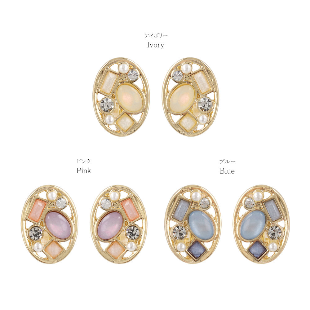 Multi Bijou Oval Clip On Earrings