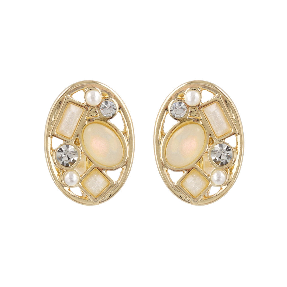 Multi Bijou Oval Clip On Earrings