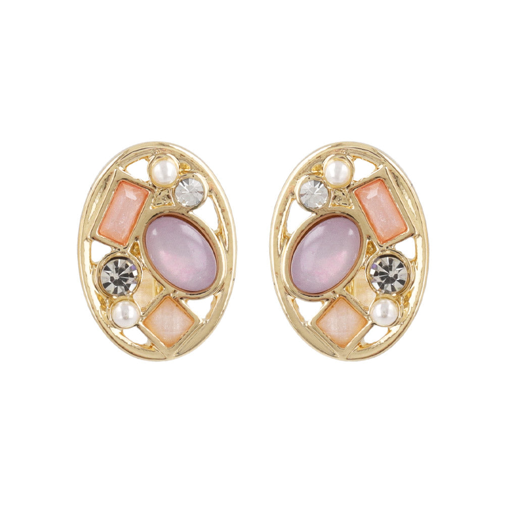 Multi Bijou Oval Clip On Earrings
