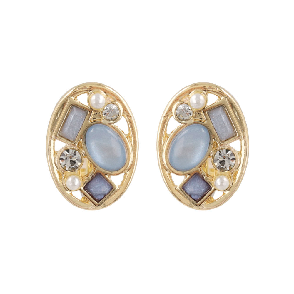Multi Bijou Oval Clip On Earrings