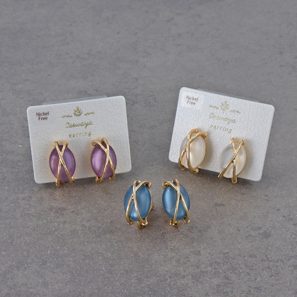 Metal Cross Oval Stone Clip Ons