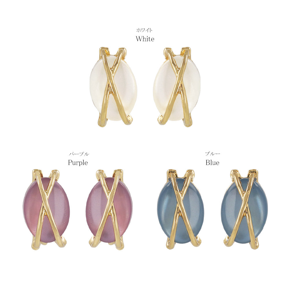 Metal Cross Oval Stone Clip Ons