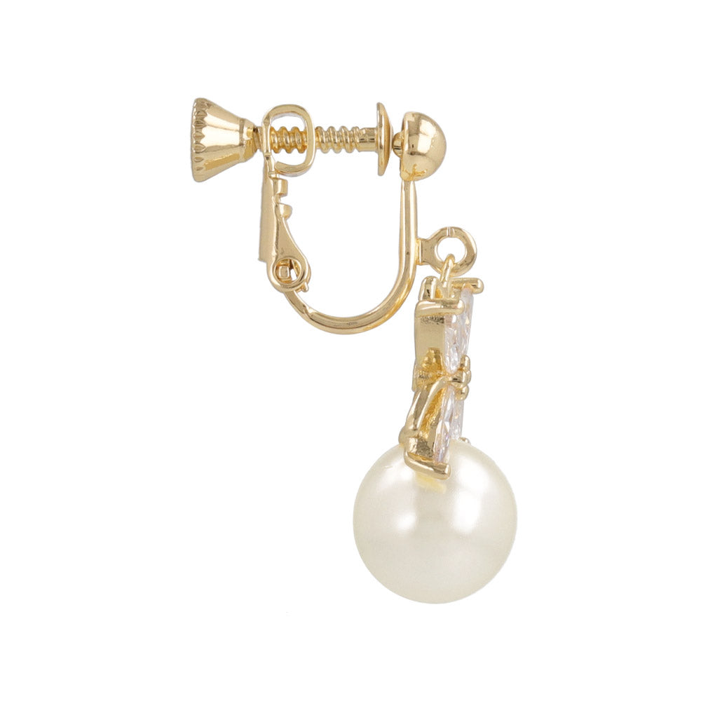 CZ Flower and Pearl Clip On Earrings