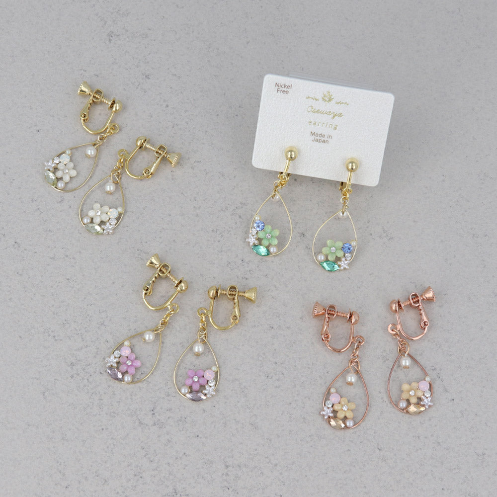 Mixed Flower Hoop Drop Clip Ons