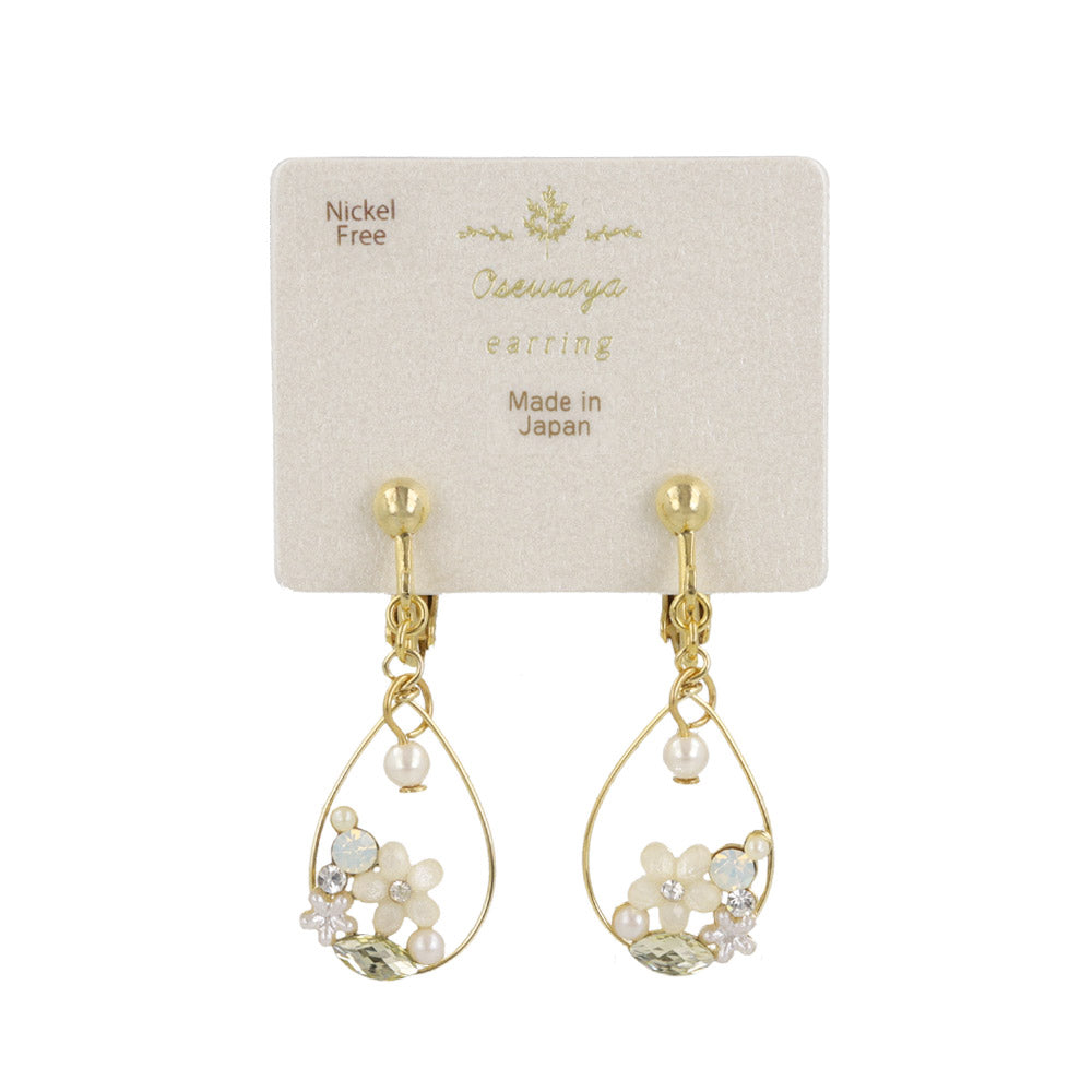 Mixed Flower Hoop Drop Clip Ons