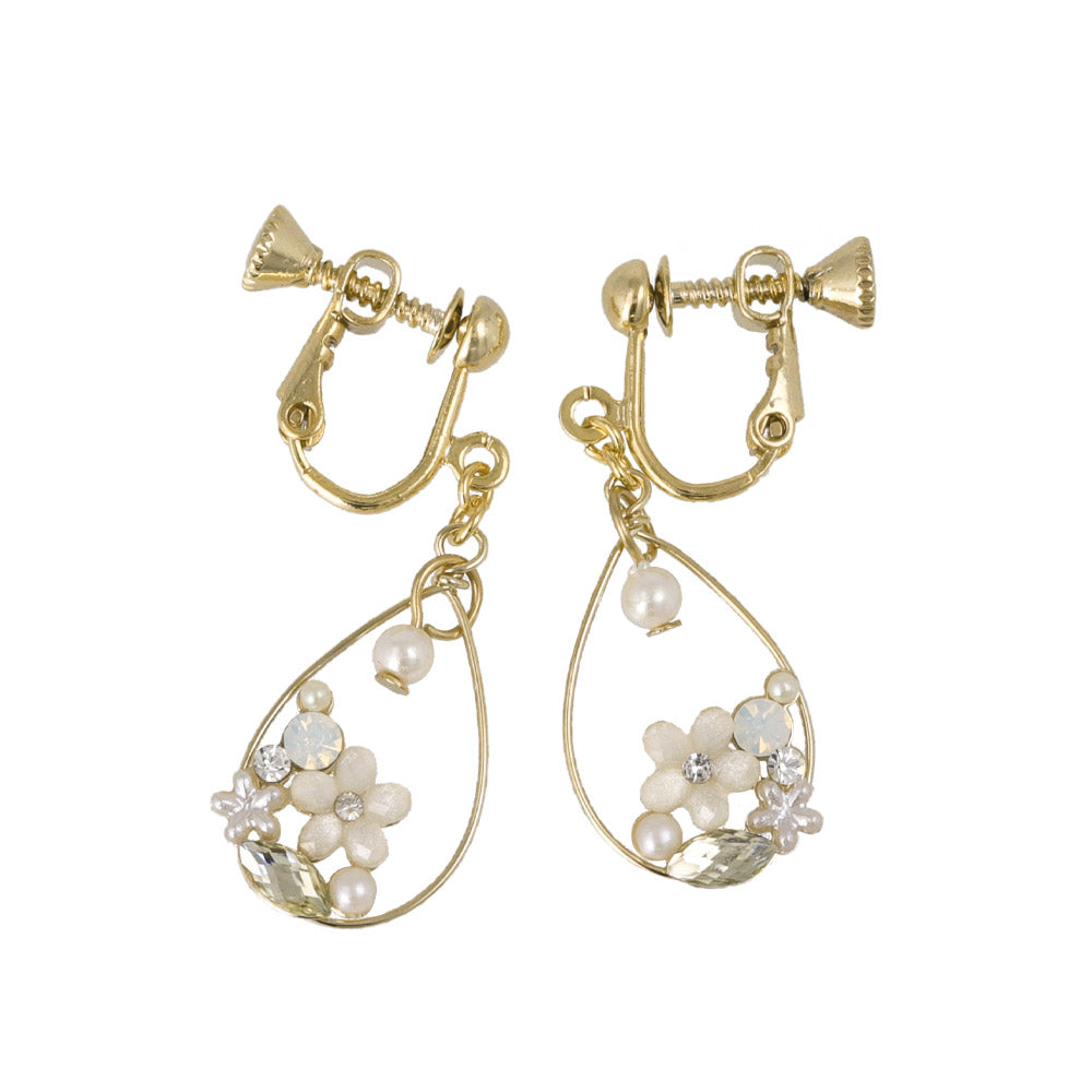 Mixed Flower Hoop Drop Clip Ons