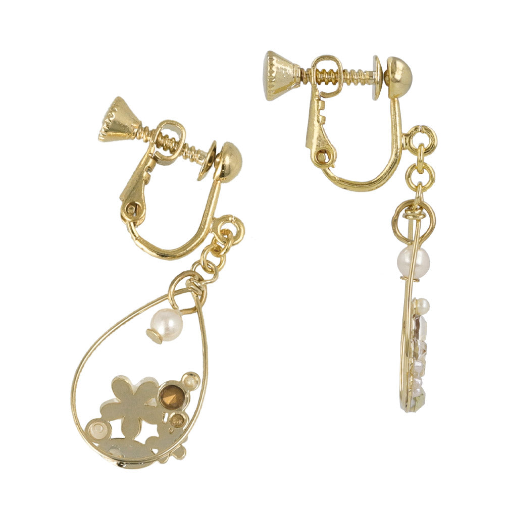 Mixed Flower Hoop Drop Clip Ons