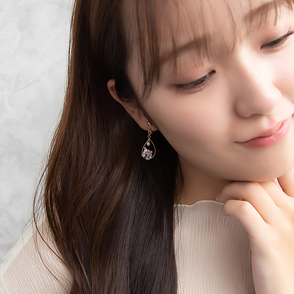 Mixed Flower Hoop Drop Clip Ons