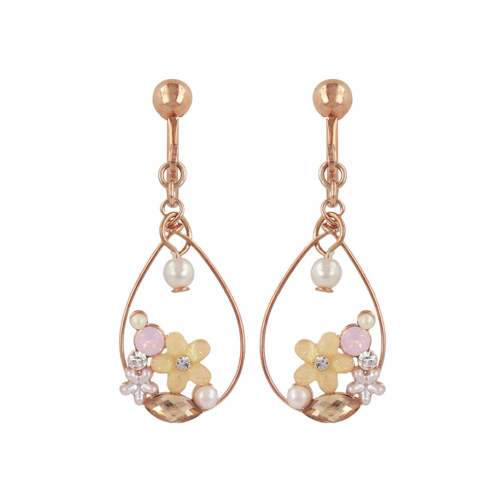 Mixed Flower Hoop Drop Clip Ons