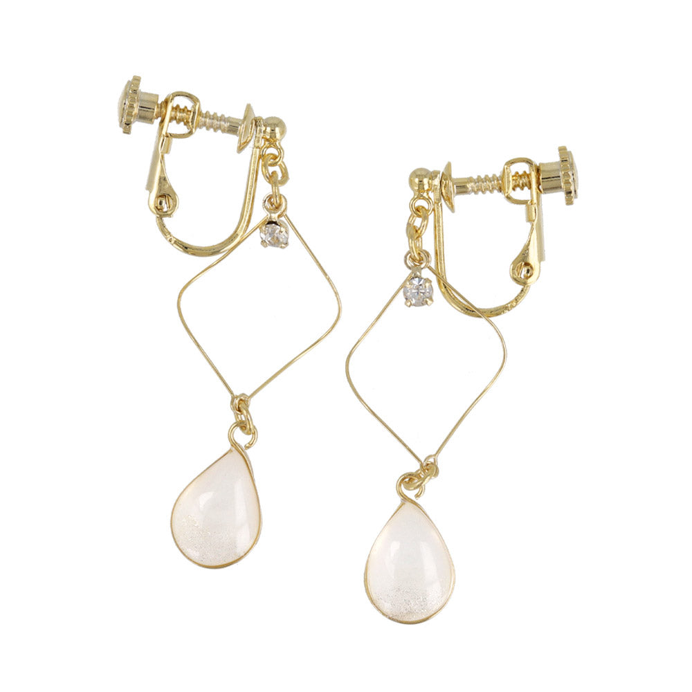 Rhombus Pale Waterdrop Clip On Earrings