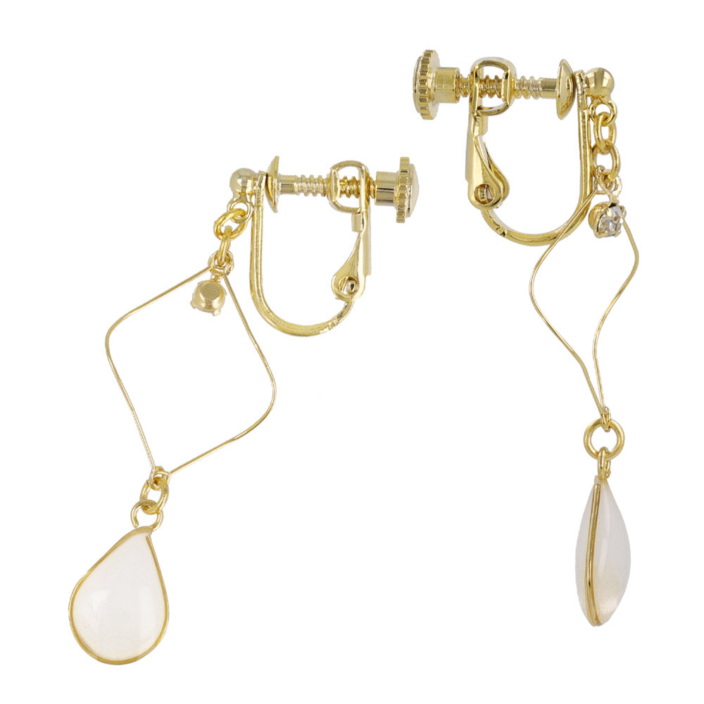 Rhombus Pale Waterdrop Clip On Earrings